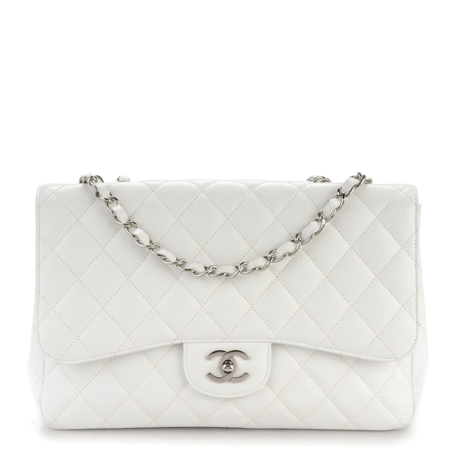 Caviar Quilted Jumbo Single Flap White