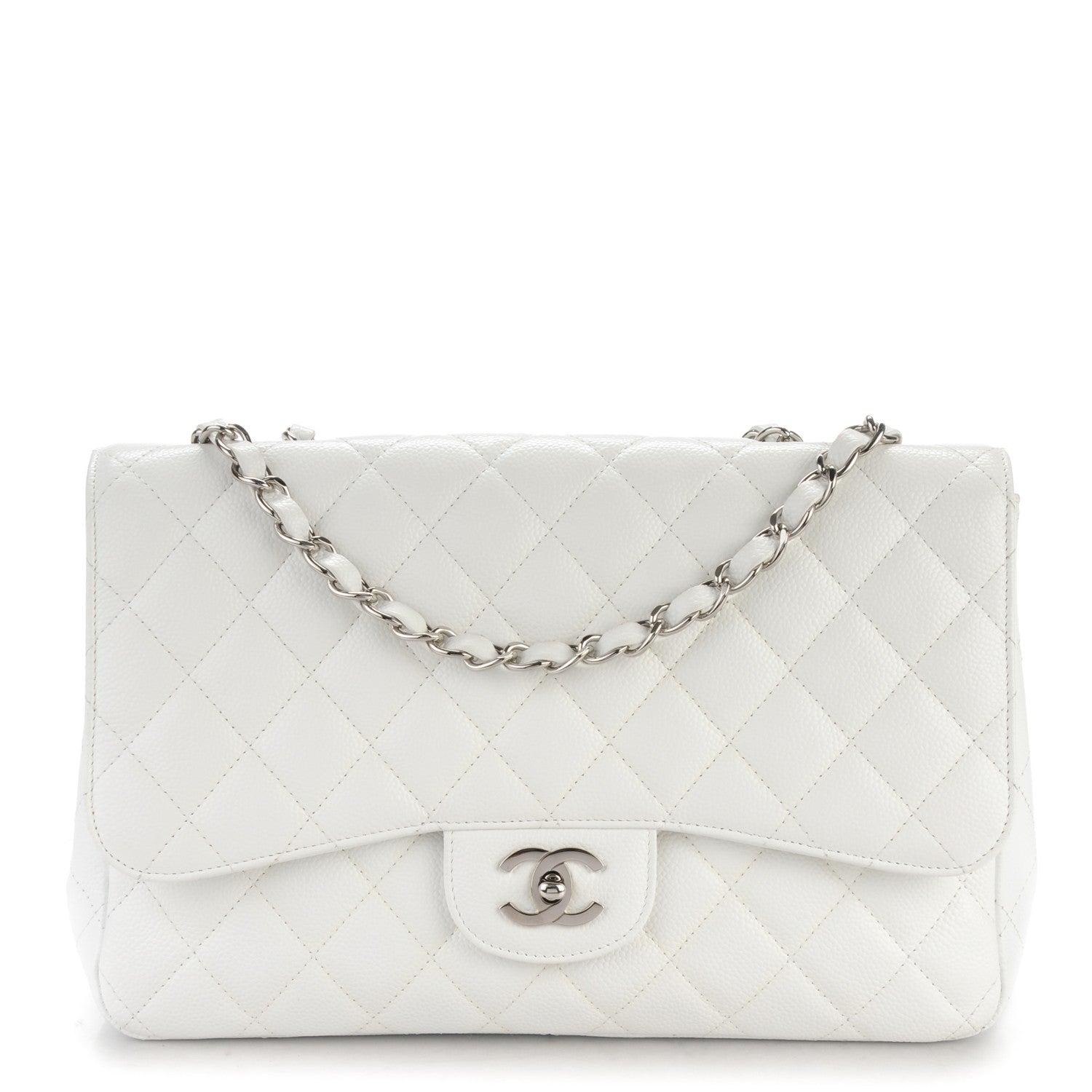 Chanel Caviar Quilted Jumbo Single Flap White 1 of 7