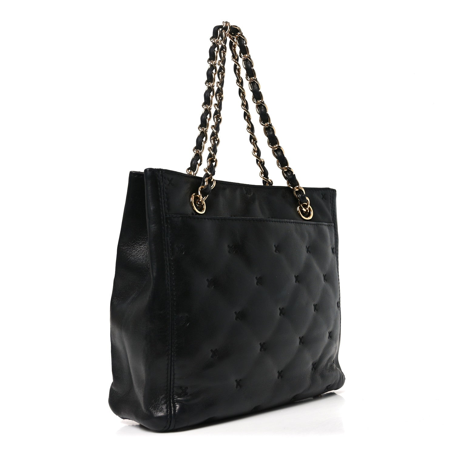 Chanel Lambskin Cross Stitch Shopper Tote Black 3 of 10