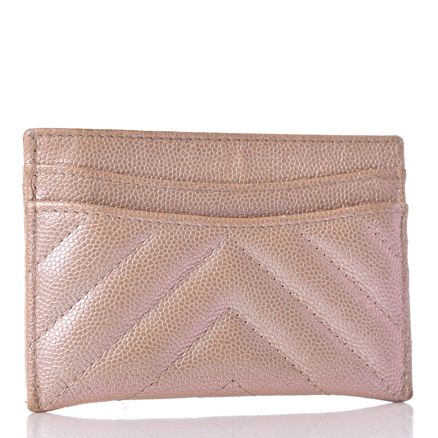 Metallic Caviar Chevron Quilted Card Holder Light Gold