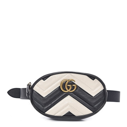 Gucci Calfskin Matelasse GG Marmont Belt Bag 85 34 Black White 1 of 10