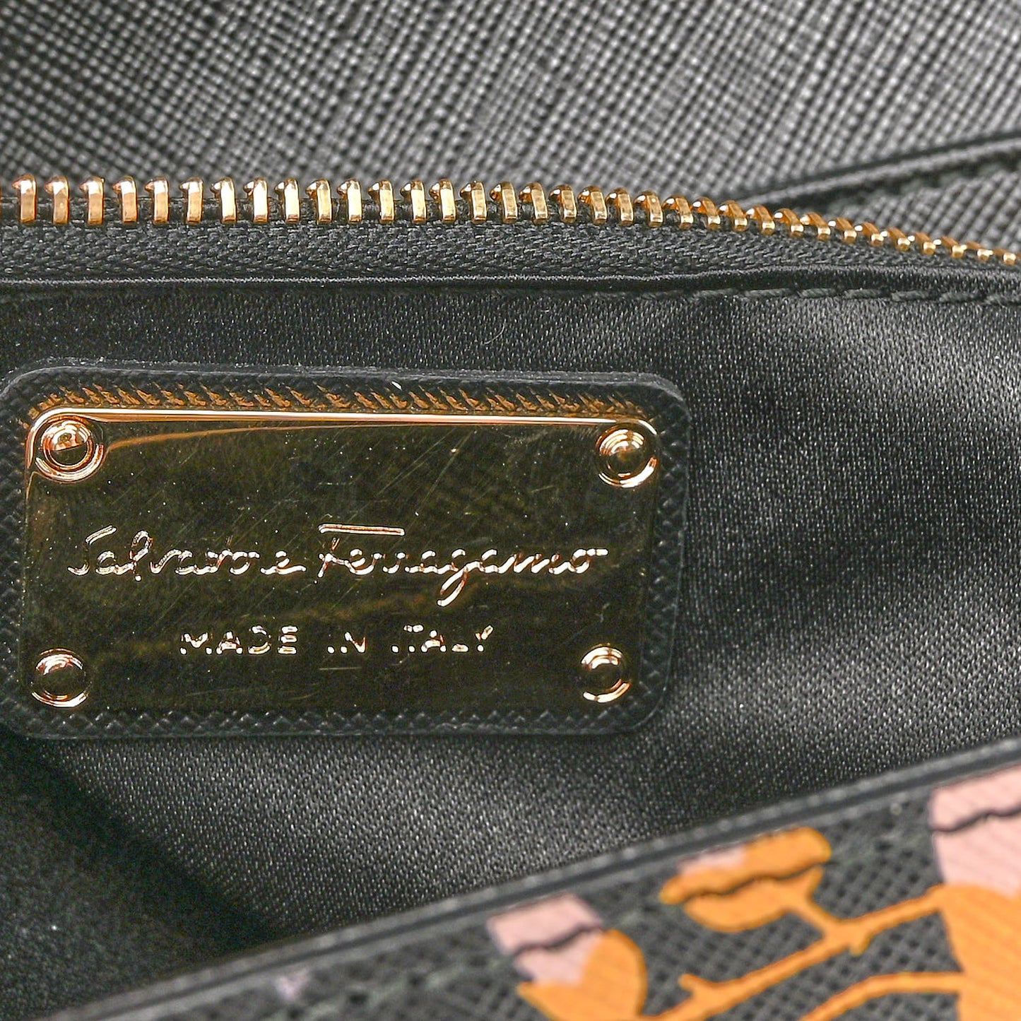 Hammered Calfskin Floral Printed Seila Top Handle Crossbody Bag Black Multicolor