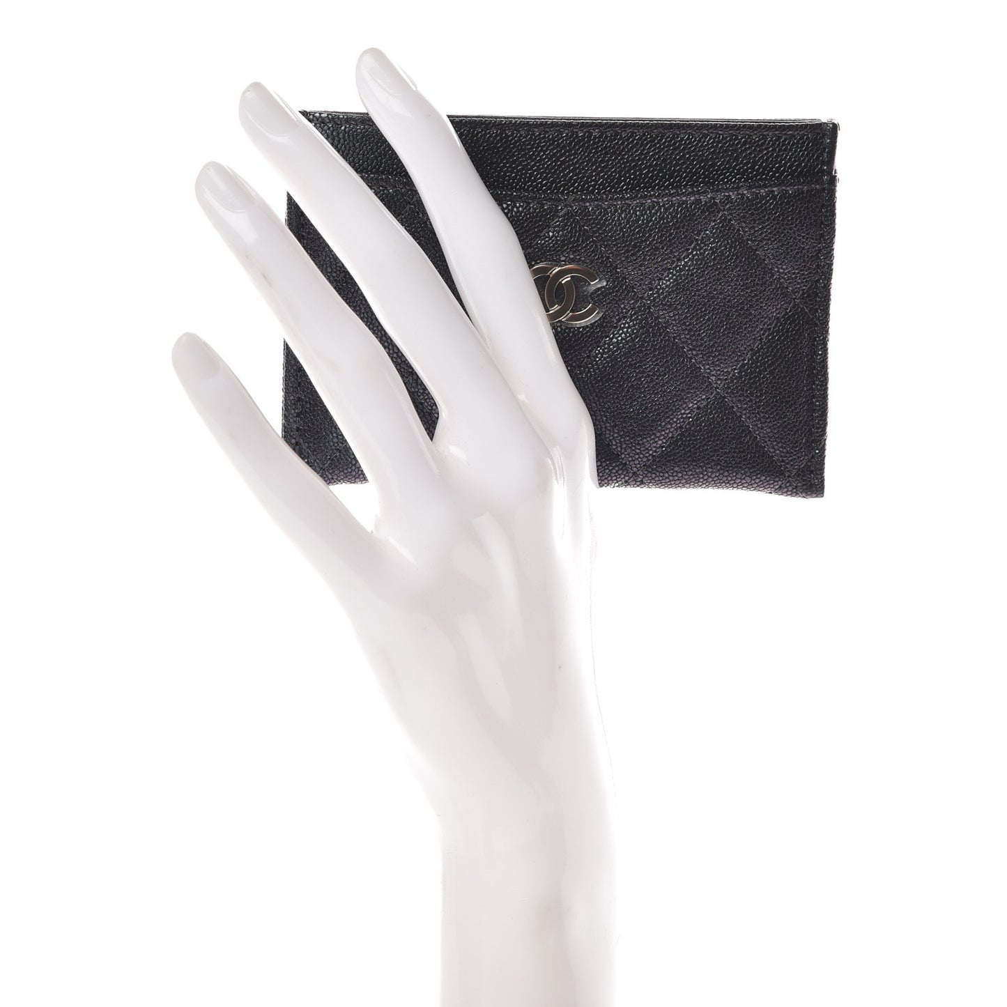 Iridescent Caviar Quilted Card Holder Black