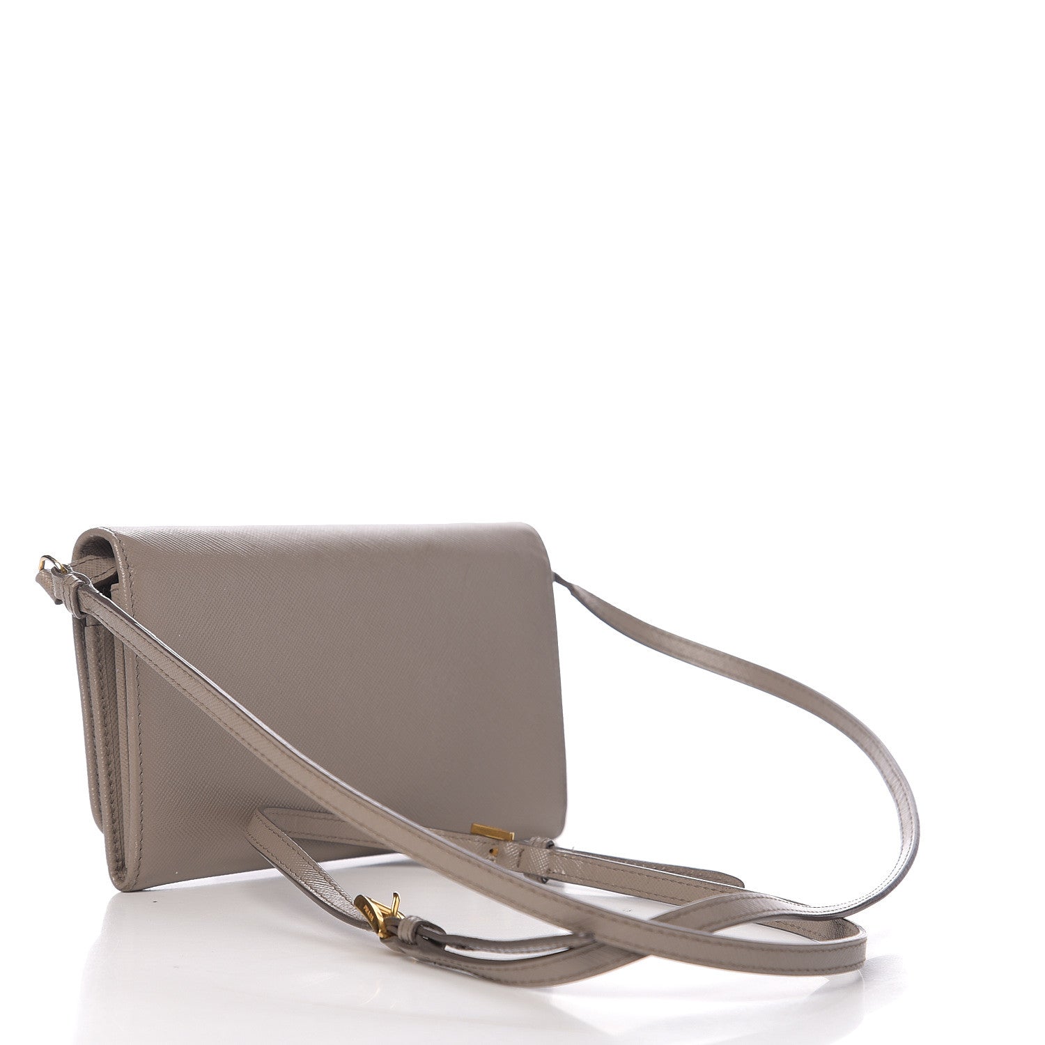 Prada Saffiano Metal Flap Wallet With Strap Argilla 2 of 9