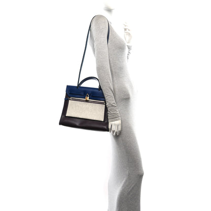 Hermes Toile H Berline Vache Hunter Herbag Zip PM 31 Cassis Ecru Black Bleu Saphir 2 of 11