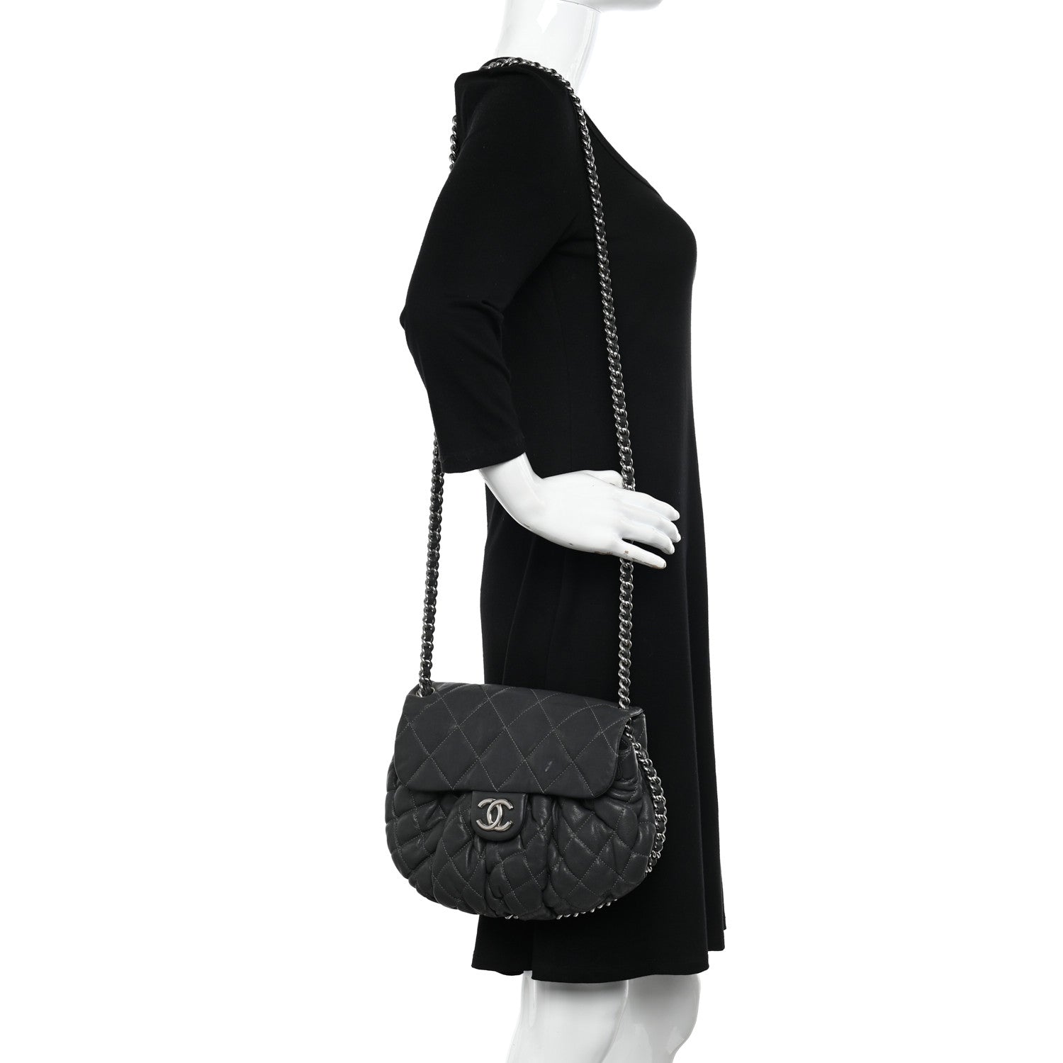 Chanel Washed Lambskin Quilted Medium Chain Around Messenger Dark Grey 2 of 14