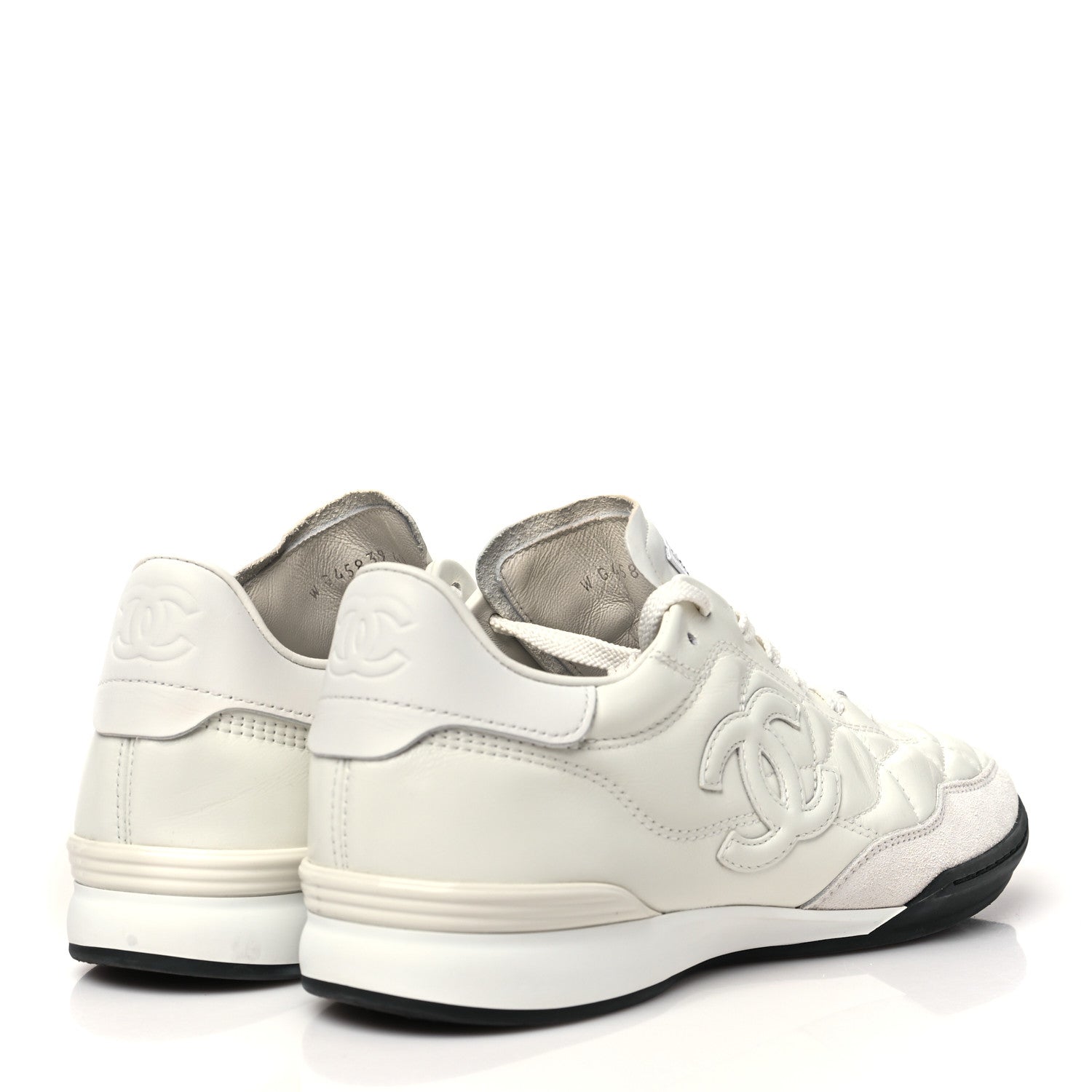 Chanel Shiny Calfskin Suede Quilted CC Logo Sneakers 40 White 5 of 10