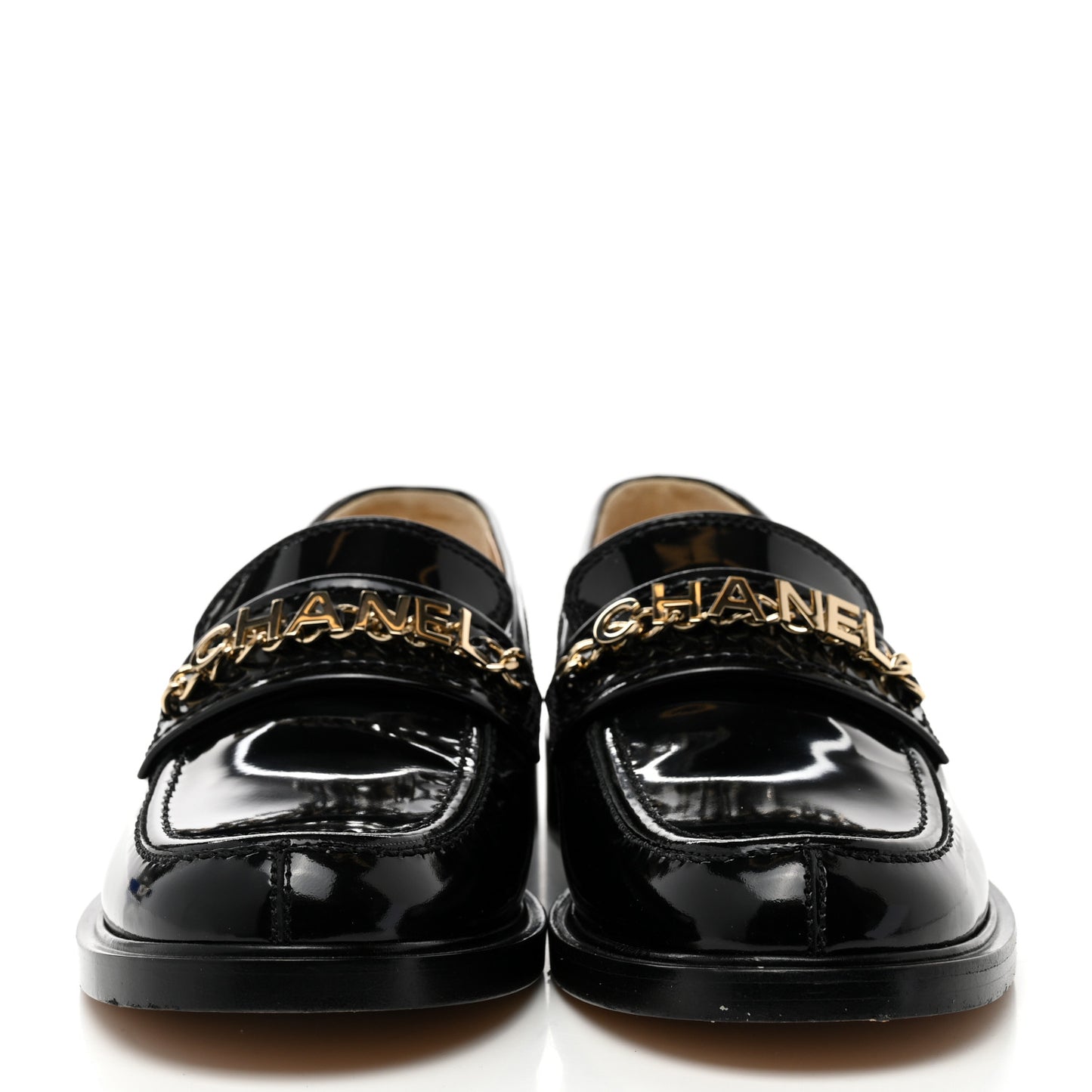 Shiny Calfskin Logo Loafers 39 Black