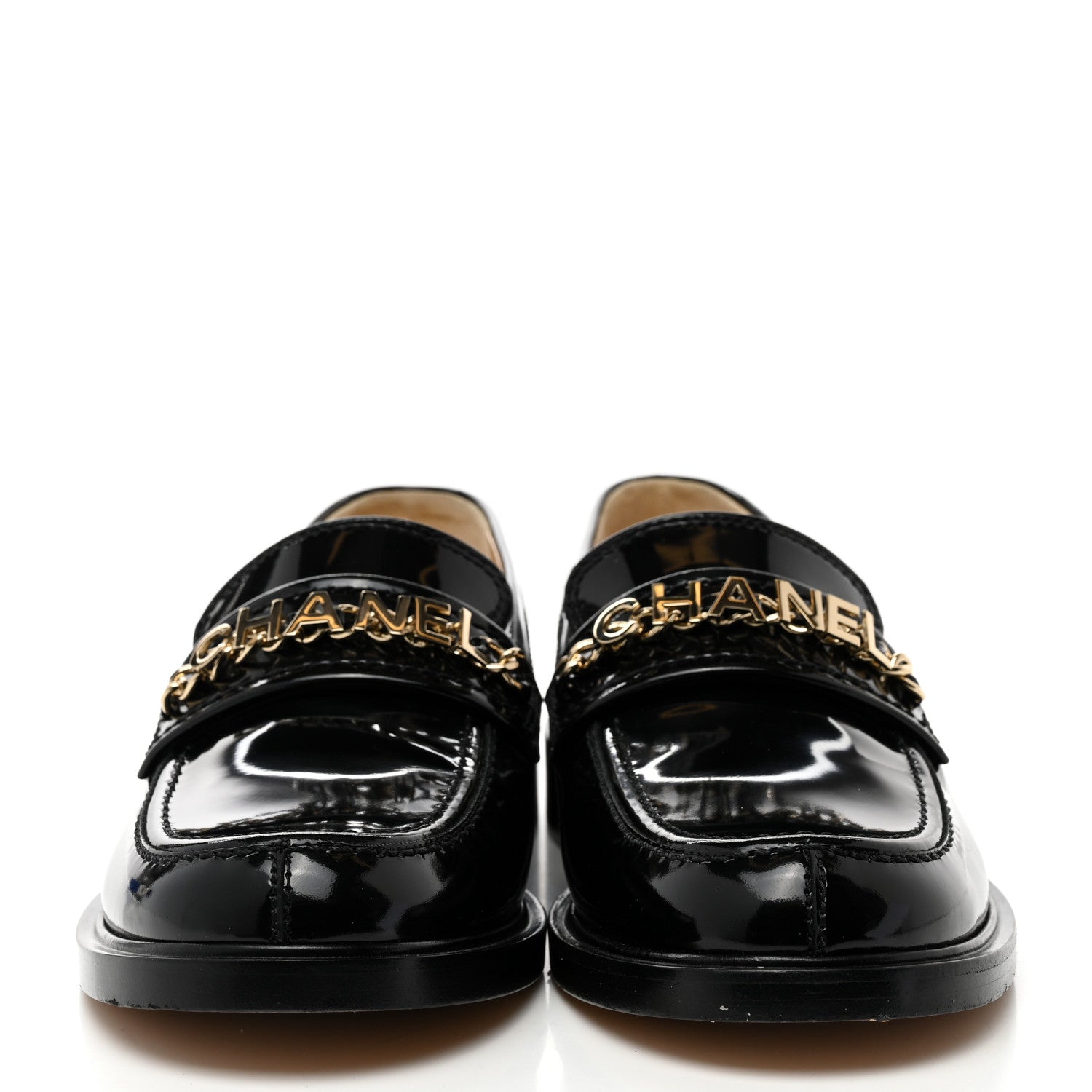 Chanel Shiny Calfskin Logo Loafers 39 Black 2 of 11