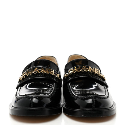 Chanel Shiny Calfskin Logo Loafers 39 Black 2 of 11