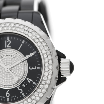 Chanel Stainless Steel Ceramic Diamond Pave Bezel Dial 33mm J12 Quartz Watch Black 5 of 5