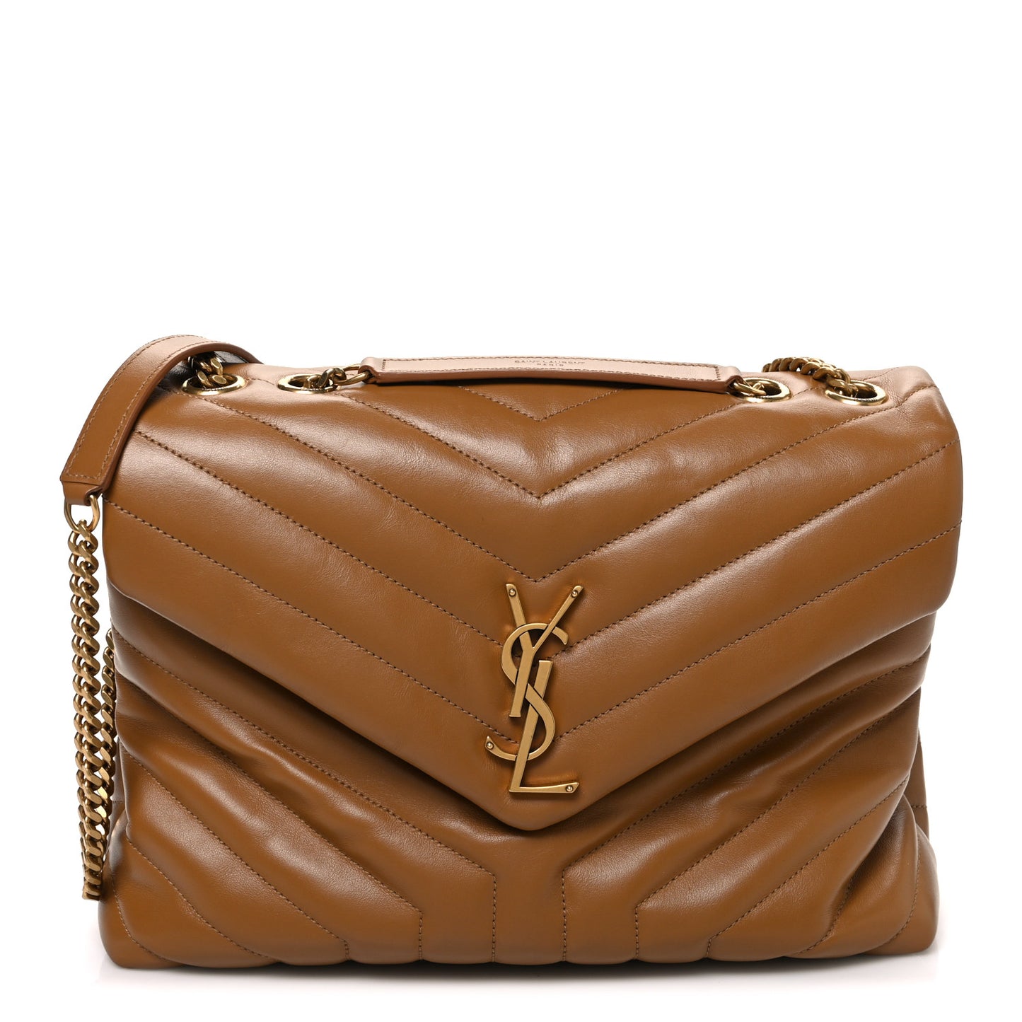 Calfskin Y Quilted Monogram Medium Loulou Chain Satchel Dark Natural