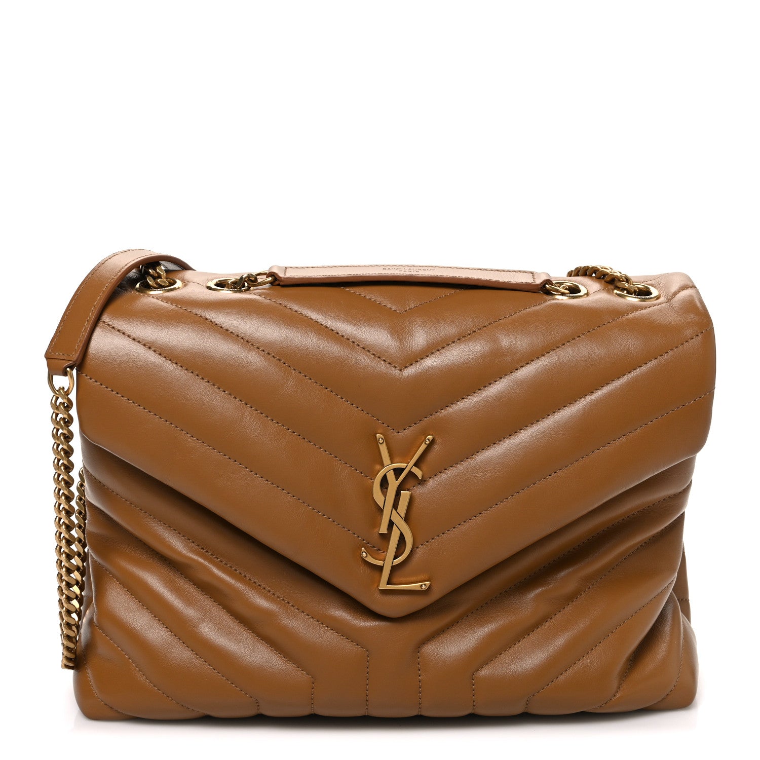 Saint Laurent Calfskin Y Quilted Monogram Medium Loulou Chain Satchel Dark Natural 1 of 11