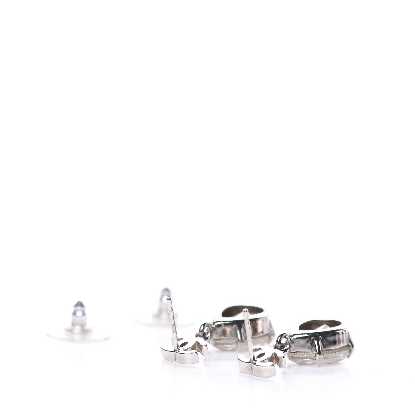 Crystal CC Tear Drop Earrings Silver