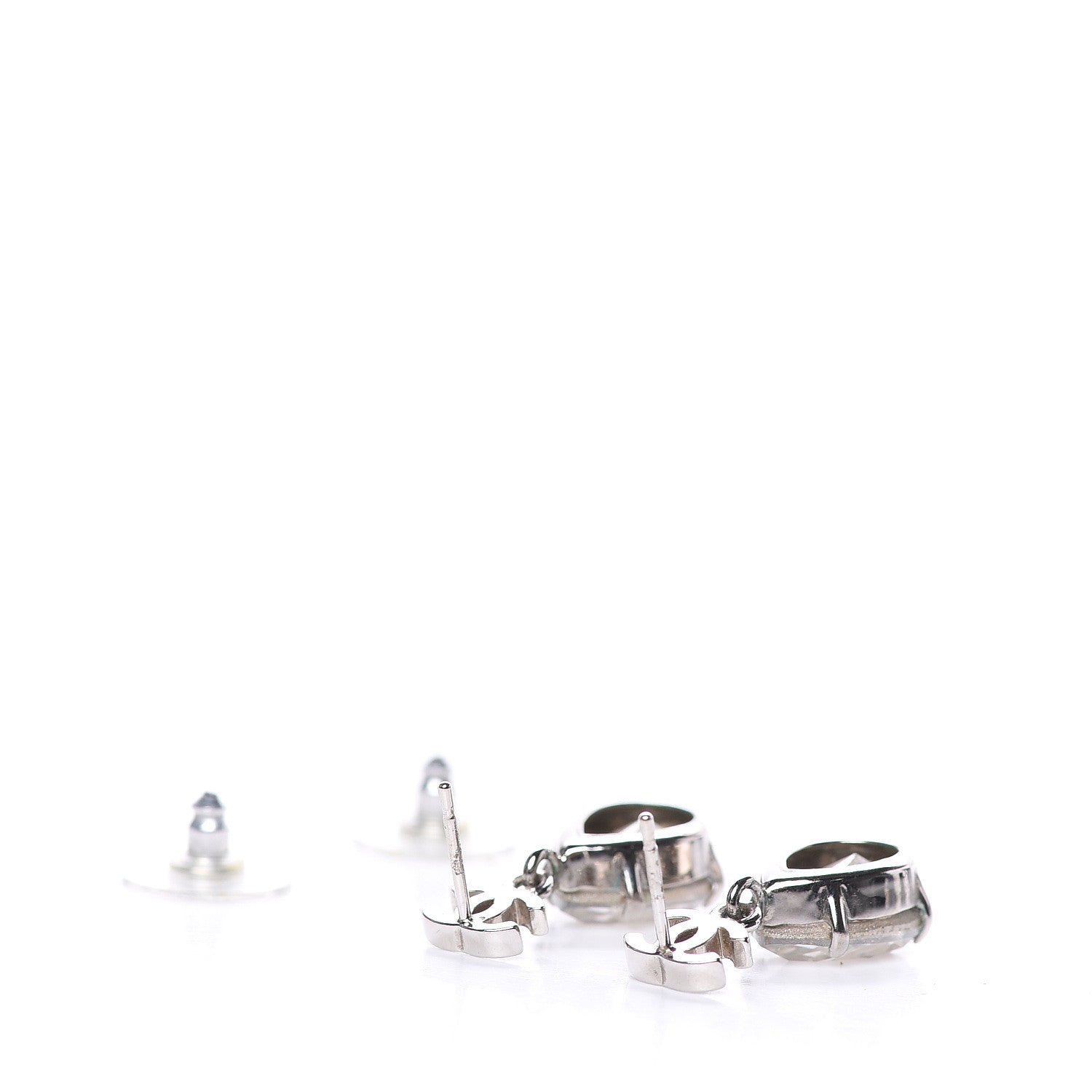 Chanel Crystal CC Tear Drop Earrings Silver 3 of 4