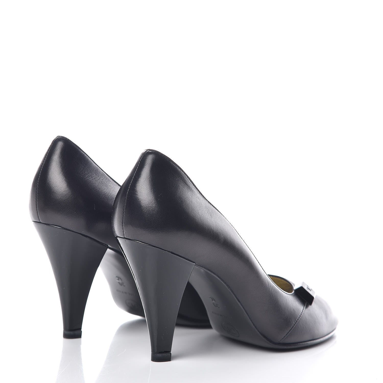 Chanel Lambskin CC Peep Toe Pumps 39 Black 4 of 12