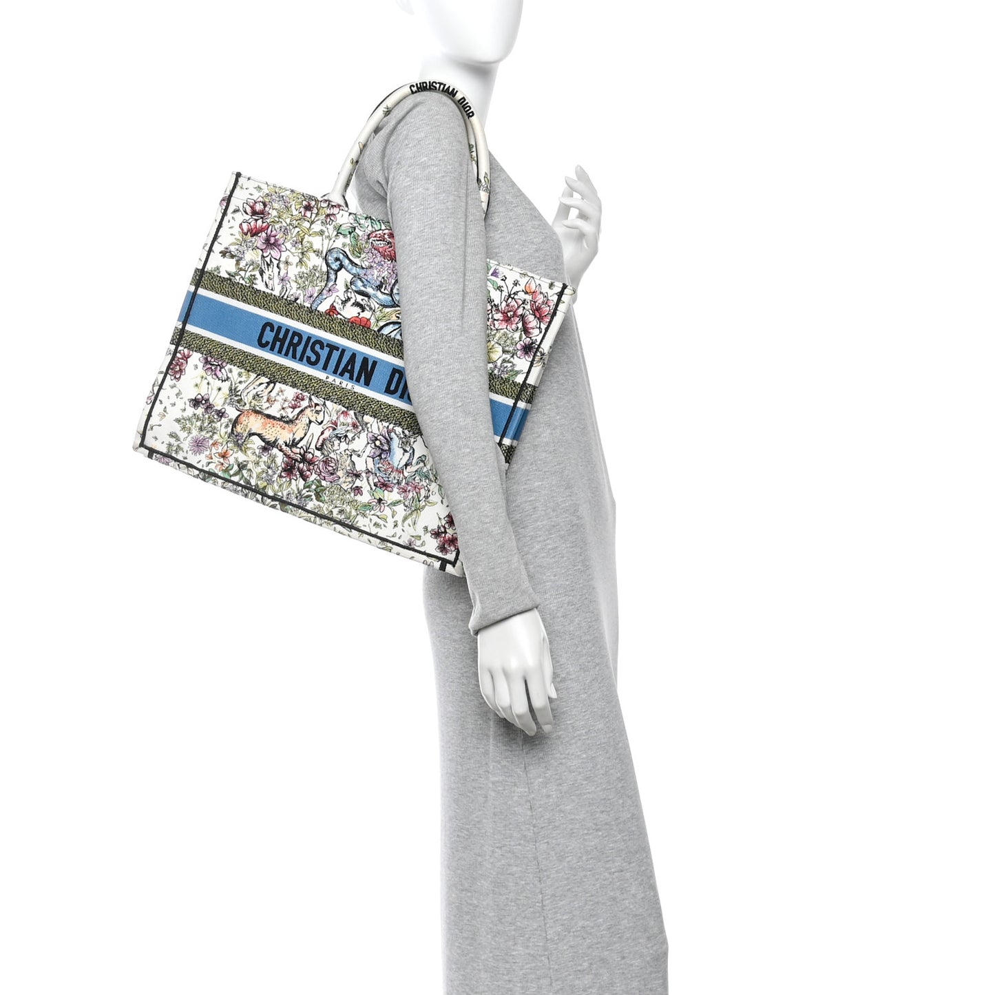 Canvas Embroidered Large D-Constellation Book Tote Latte Multicolor