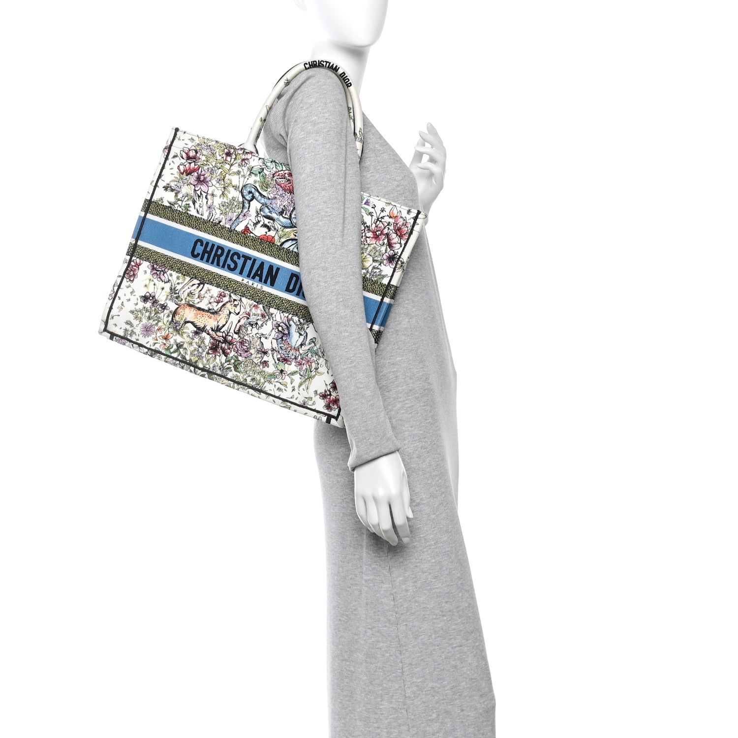 Christian Dior Canvas Embroidered Large D-Constellation Book Tote Latte Multicolor 2 of 13
