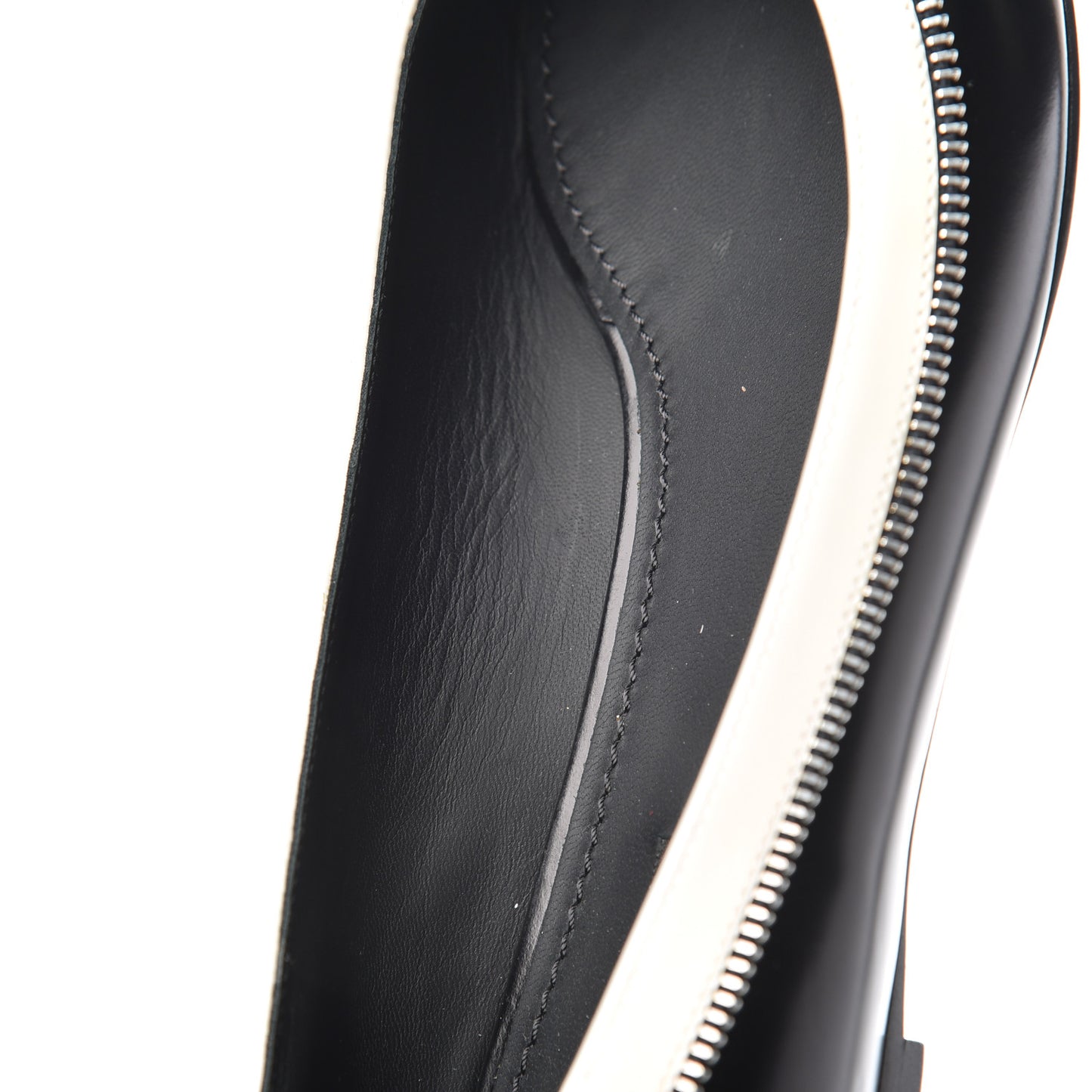 Patent Calfskin Zipper Ballerina Flats 37.5 Black White