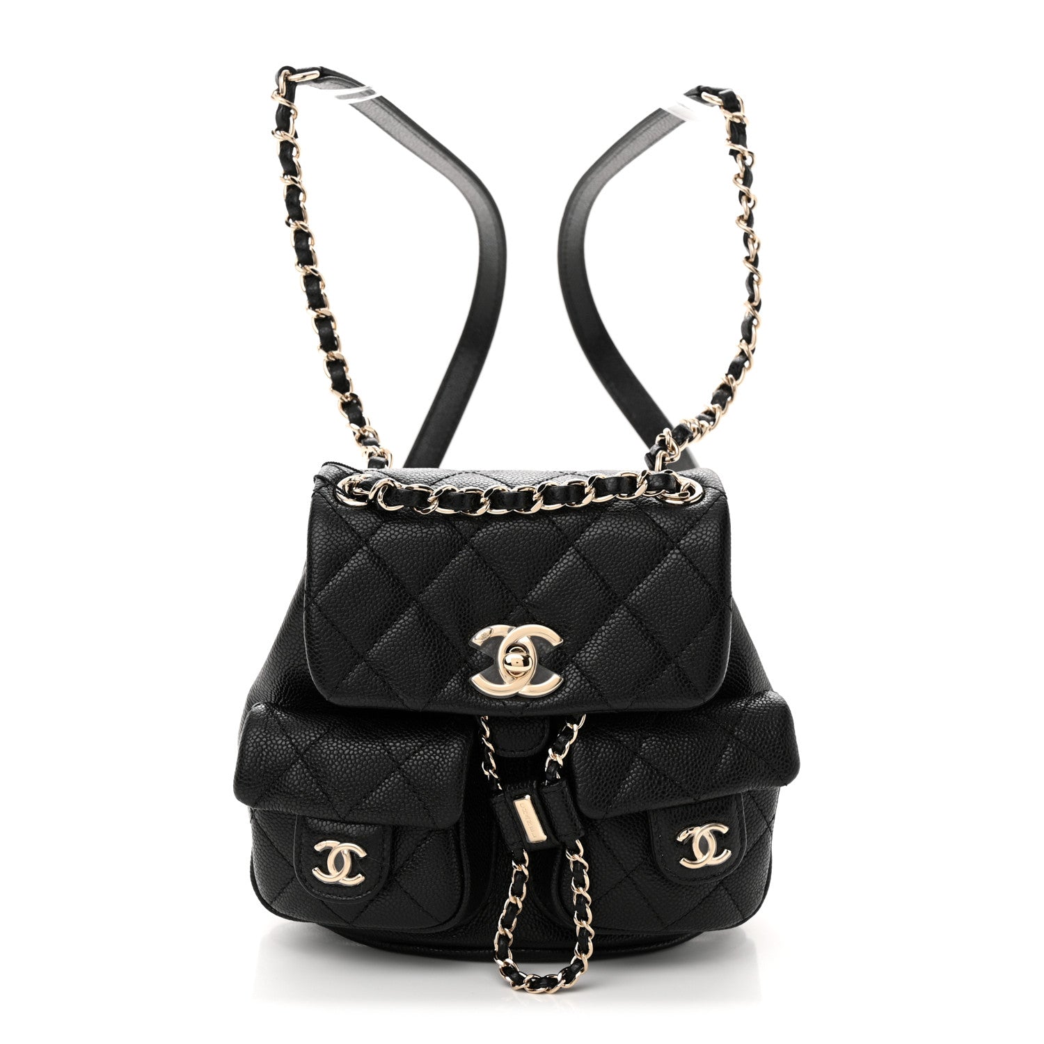 Chanel Shiny Caviar Quilted Small Duma Pockets Drawstring Backpack Black 1 of 10