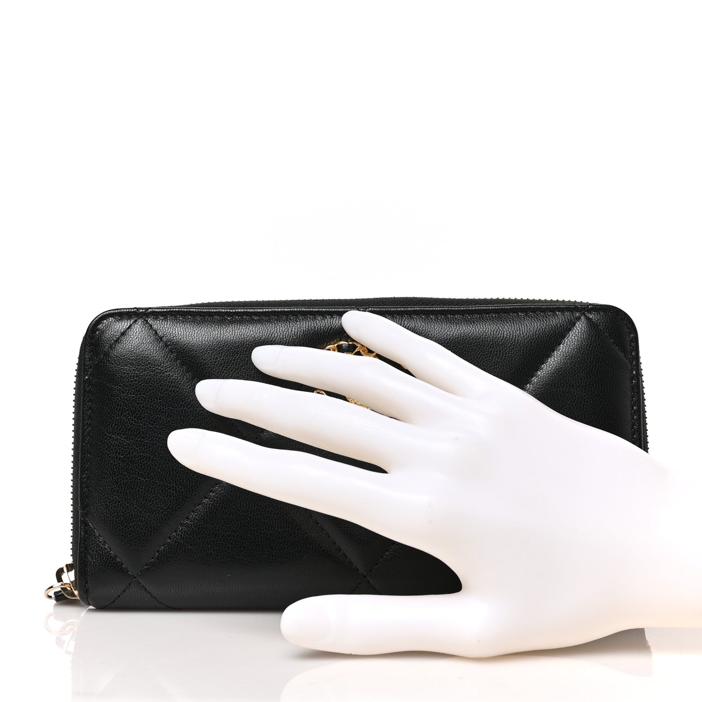 Lambskin Quilted 19 Long Zipped Around Wallet Black
