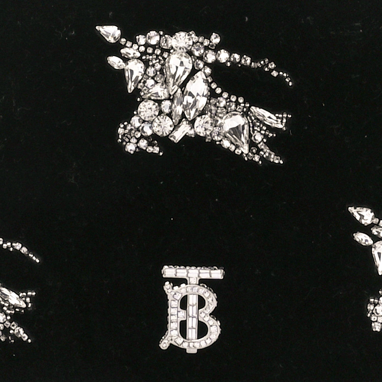 Burberry Velvet Crystal TB Equestrian Knight Shoulder Bag Black 7 of 9