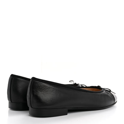 Chanel Lambskin Patent Cap Toe CC Ballerina Flats 40 Black 5 of 12