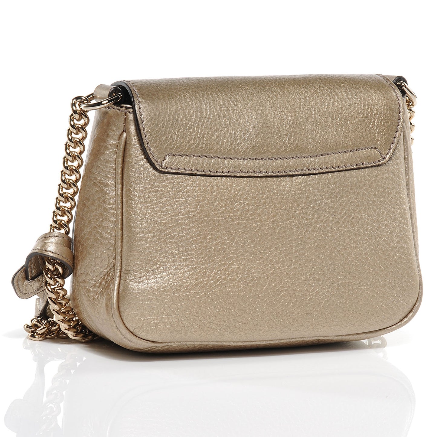 Metallic Pebbled Calfskin Small Soho Flap Crossbody Golden Beige
