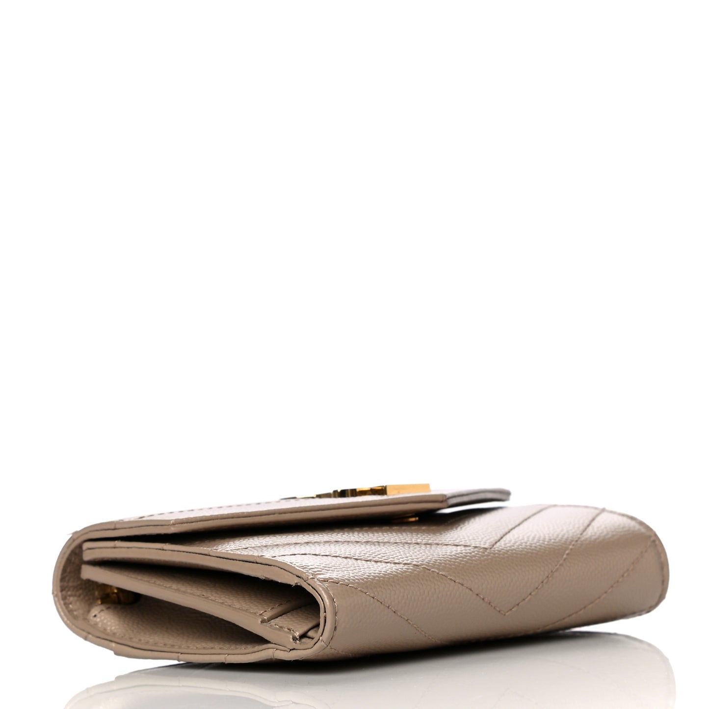 Grain De Poudre Matelasse Chevron Monogram Compact Tri Fold Wallet Dark Beige