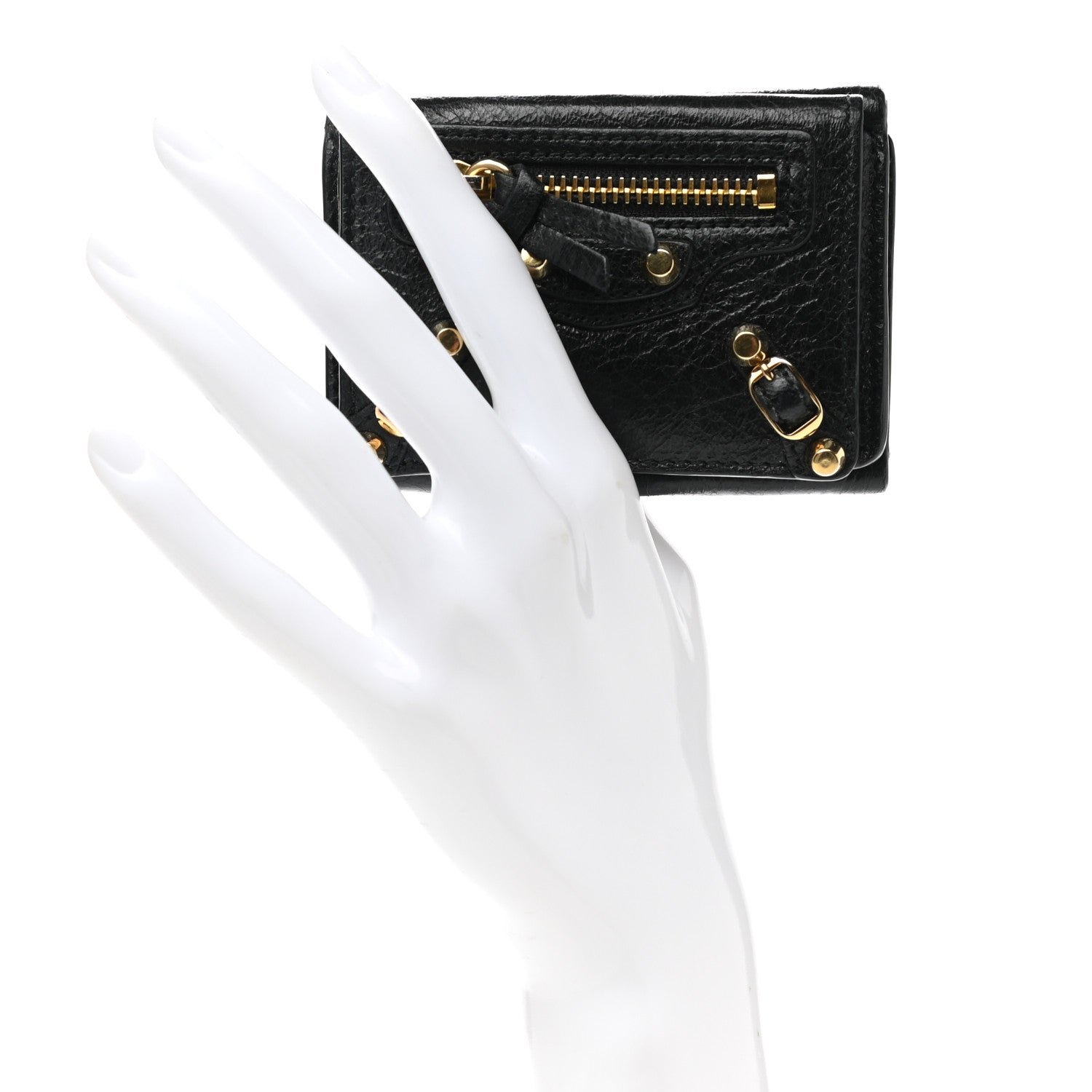 Balenciaga Agneau Arena Classic Gold Hardware Mini Wallet Black 2 of 8