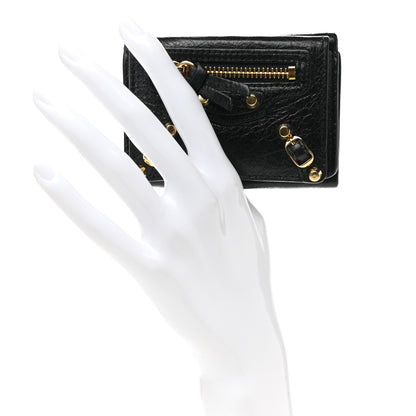 Balenciaga Agneau Arena Classic Gold Hardware Mini Wallet Black 2 of 8