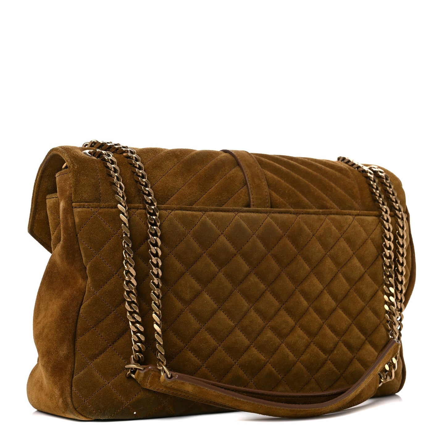Suede Mixed Matelasse Tri-Quilt Large Monogram Envelope Satchel Brown