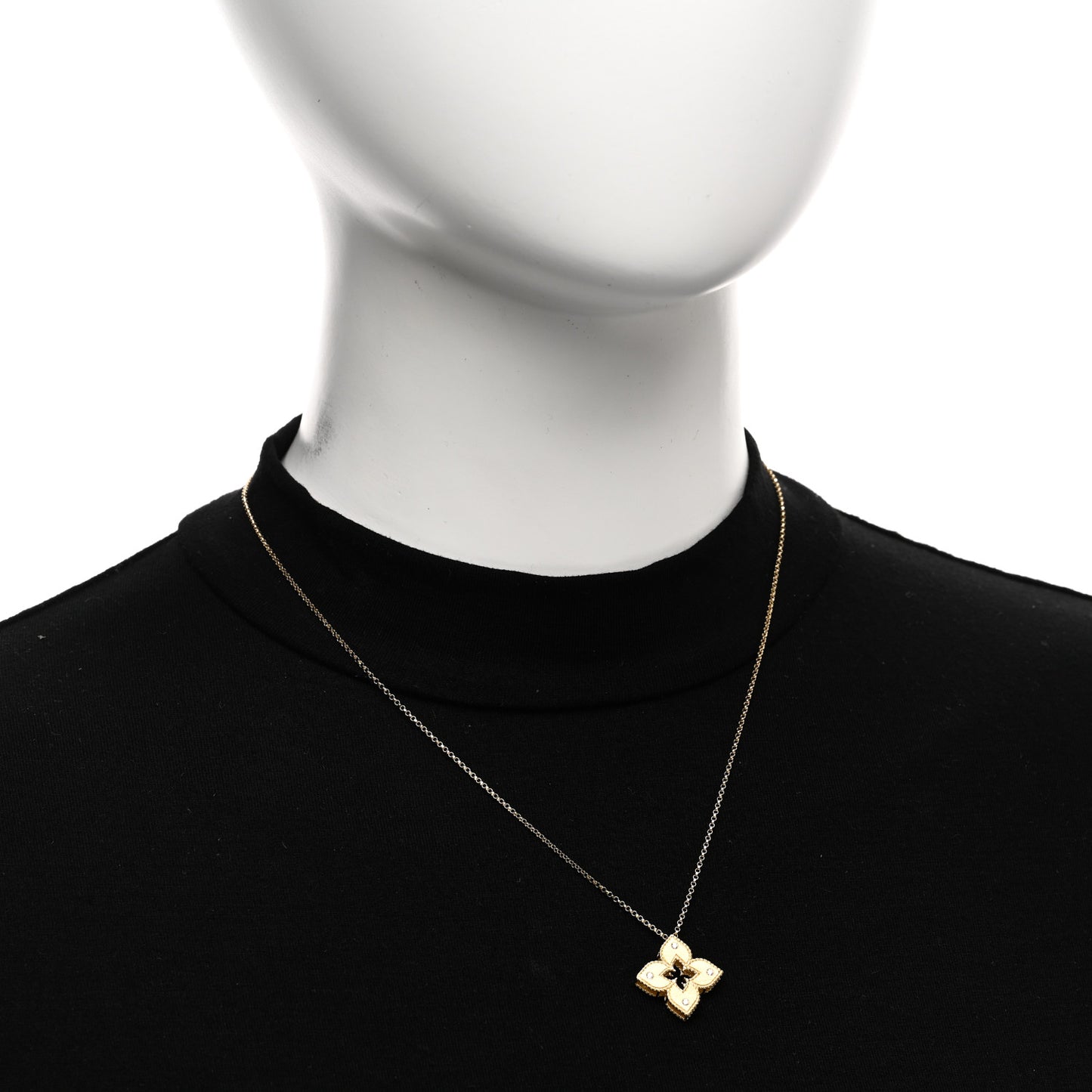 18K Yellow Gold Diamond Petite Venetian Princess Flower Pendant Necklace