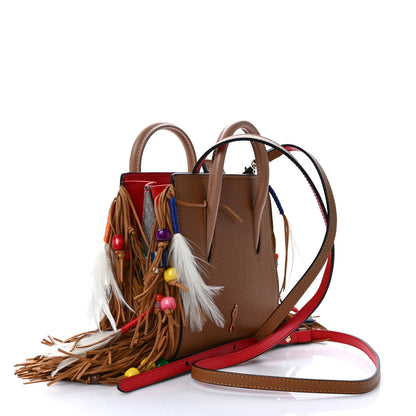 Christian Louboutin Calfskin Nubuck Feather Fringe Beaded Loubibird Nano Paloma Brown 3 of 8