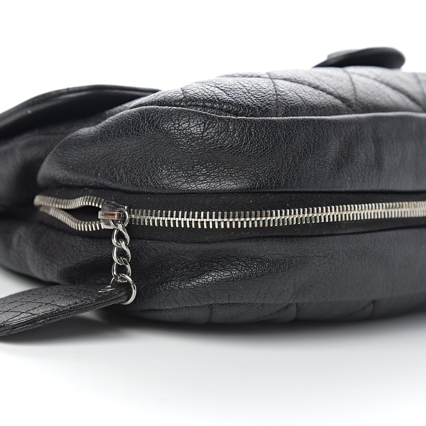 Calfskin Quilted Expandable Zip Flap Shoulder Bag Black