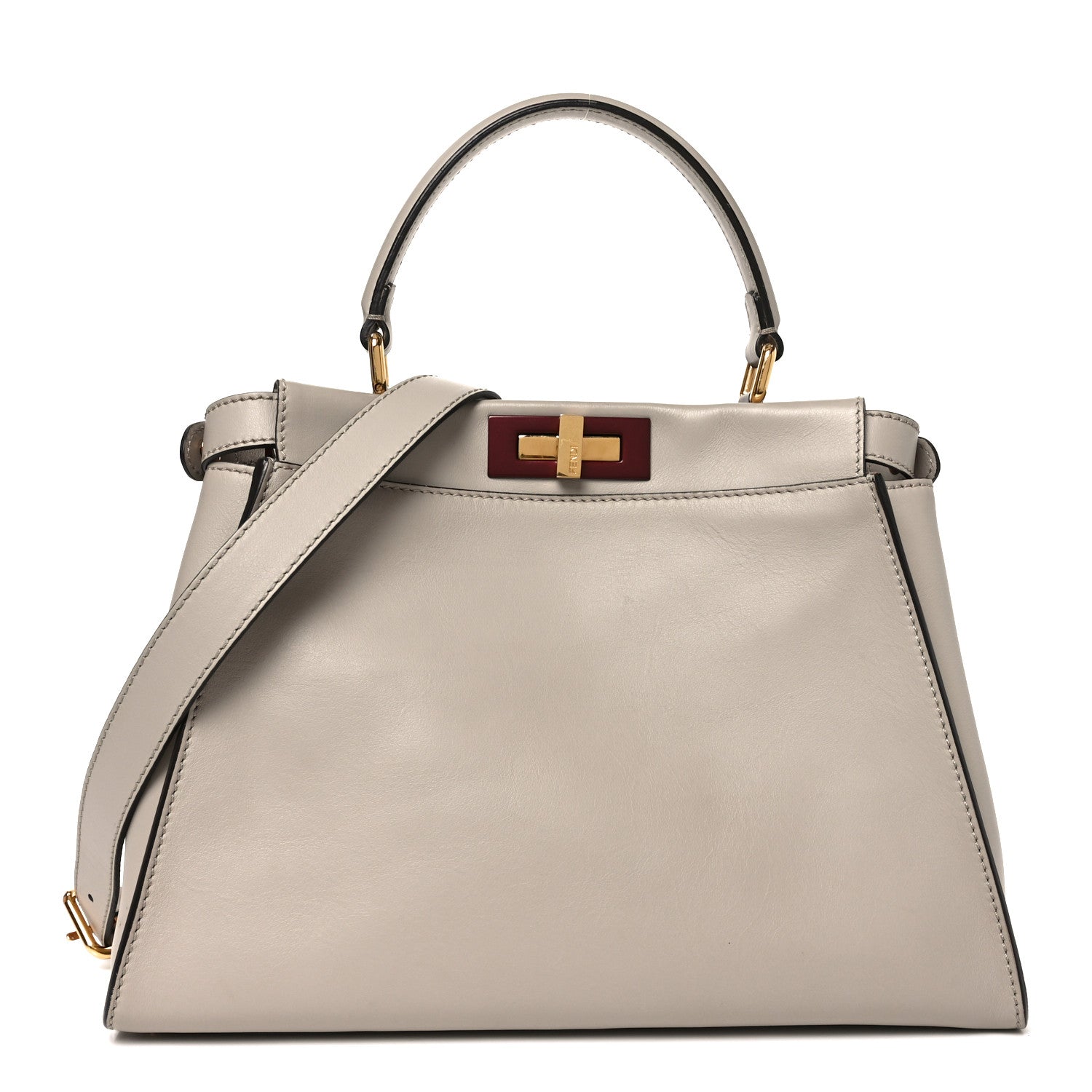 Fendi Vitello Seta Shiny Nappa Medium Peekaboo Iconic Satchel Grigio Polvere Bois de Rose 1 of 10