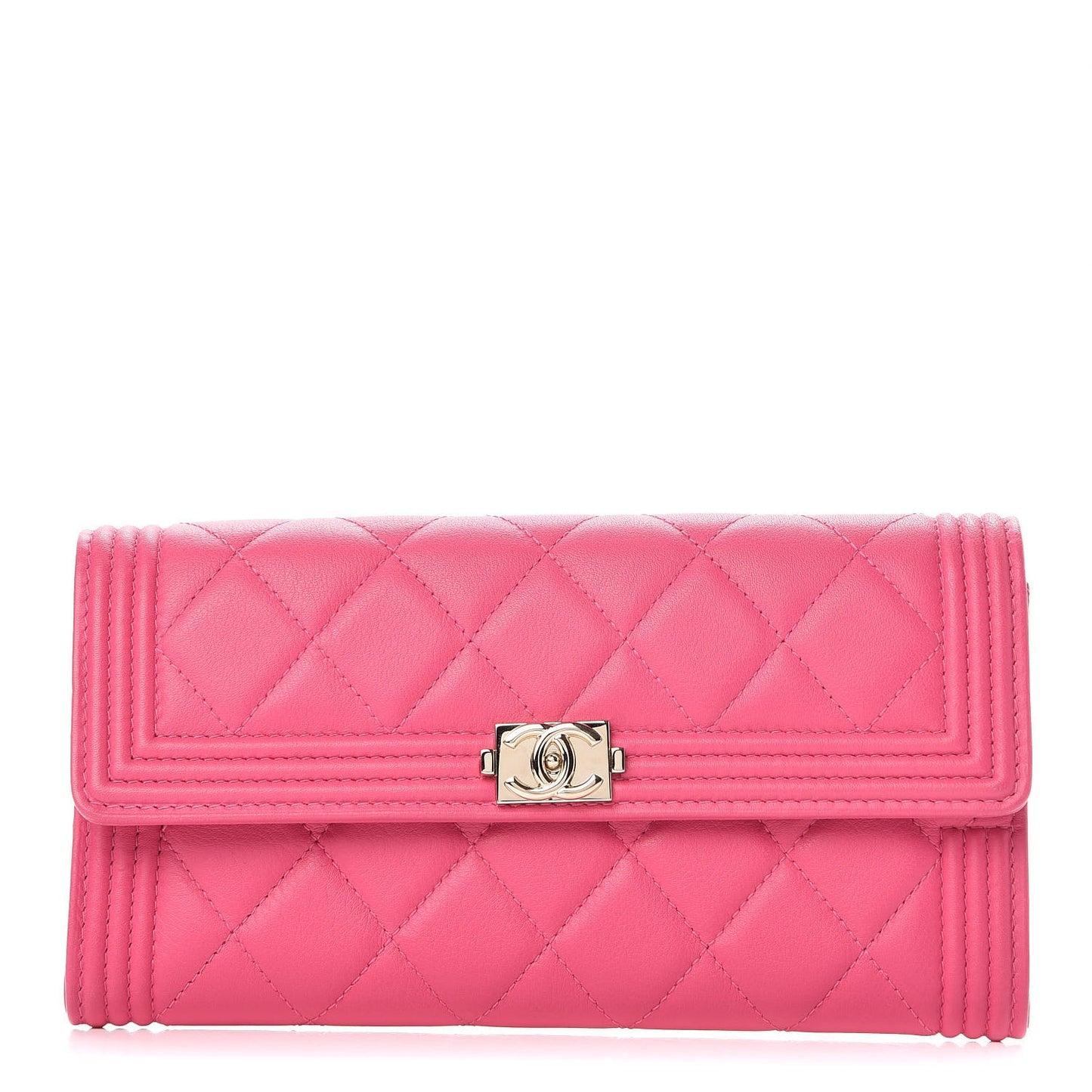 Lambskin Quilted Boy Flap Wallet Fuchsia