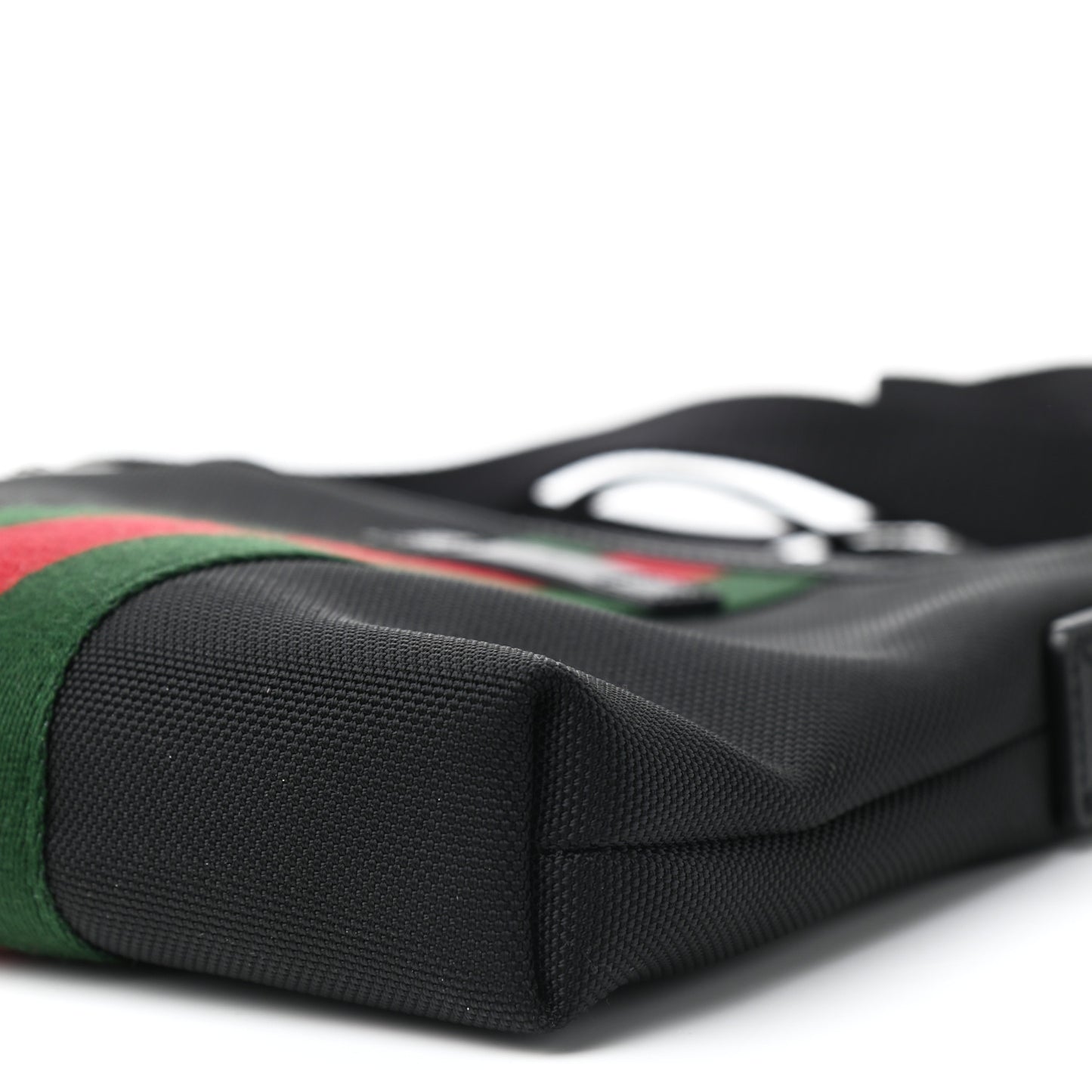 Techno Canvas Selleria Calfskin Web Small Flat Messenger Bag Black