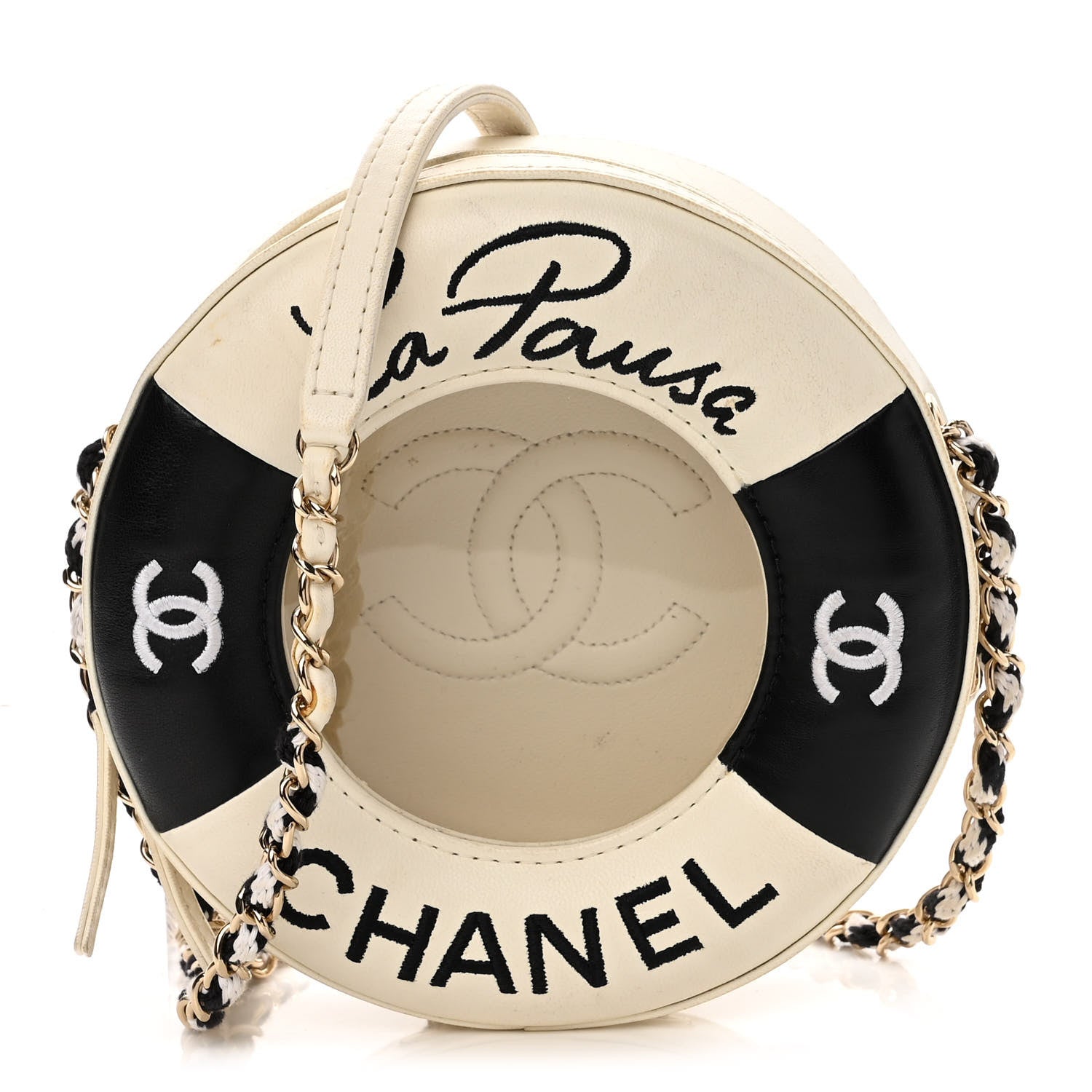 Chanel Lambskin Coco Lifesaver Round Bag Black White 1 of 15