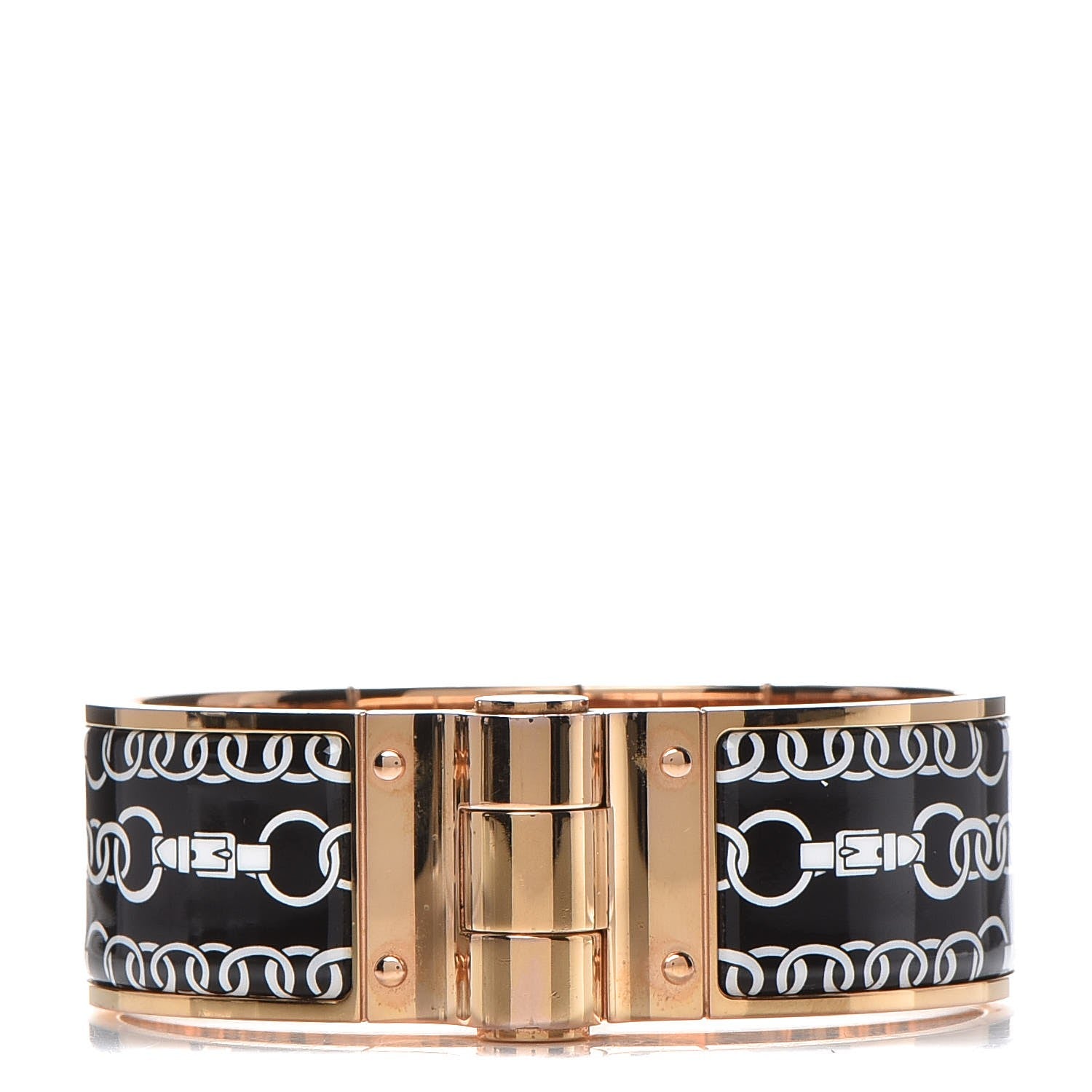 Hermes Enamel Printed Wide Balades Equestres Positif Negatif Hinged Bracelet M Black 1 of 5