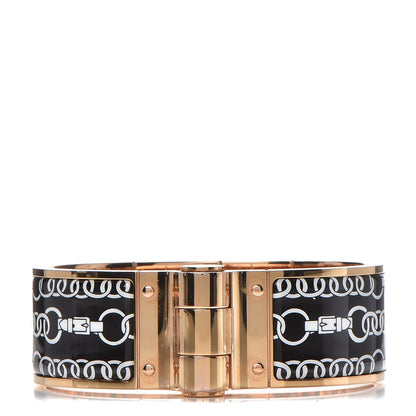 Hermes Enamel Printed Wide Balades Equestres Positif Negatif Hinged Bracelet M Black 1 of 5