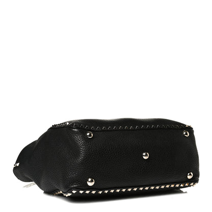 Valentino Garavani Pebbled Calfskin Medium Rockstud Tote Black 4 of 14