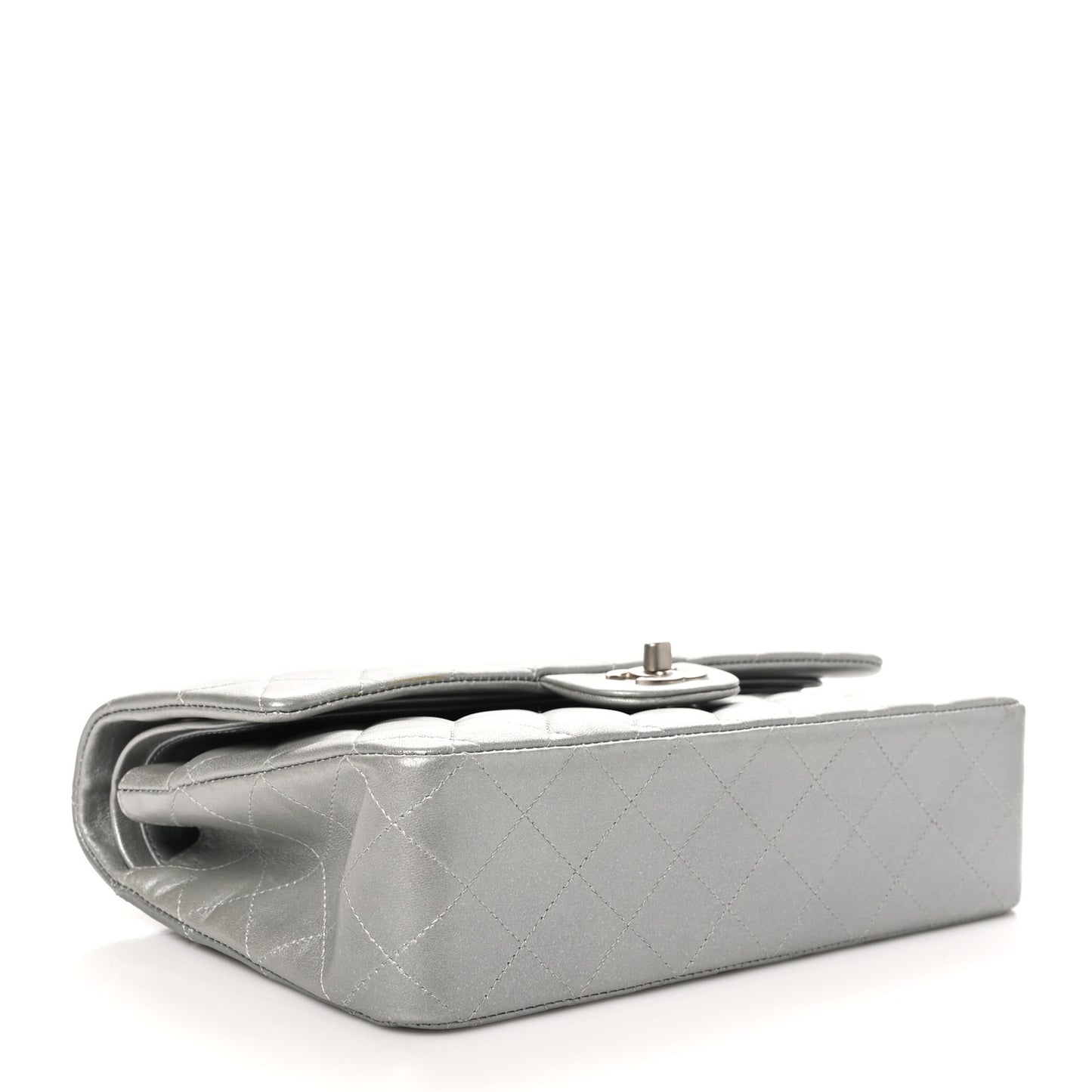 Metallic Lambskin Quilted Medium Double Flap Silver