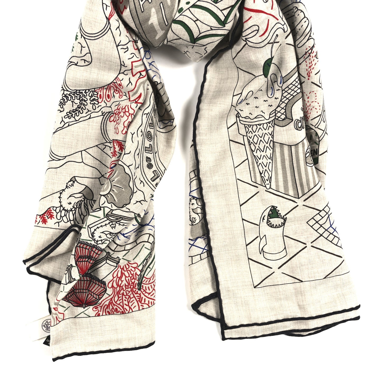 Cashmere Silk Splash Park Shawl 140 Naturel Rouge Vert