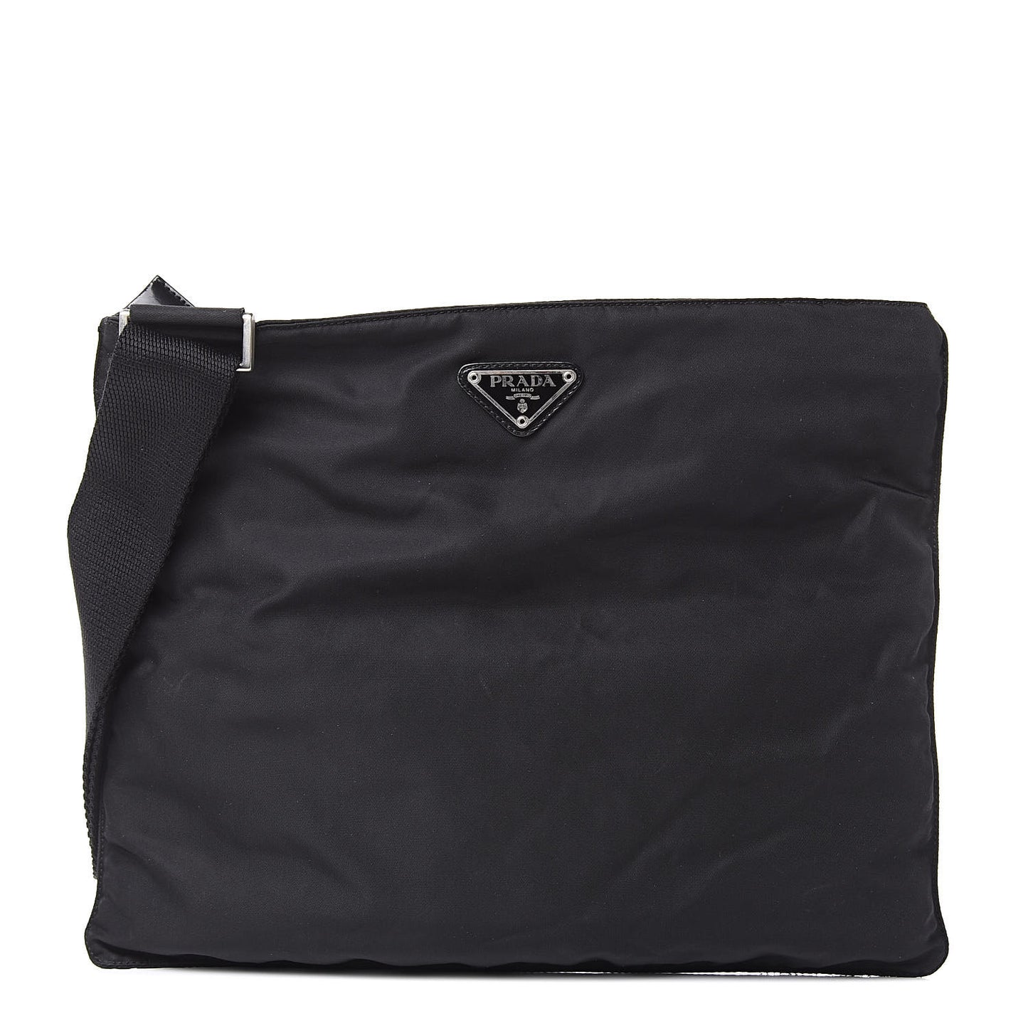 Nylon Flat Messenger Bag Black