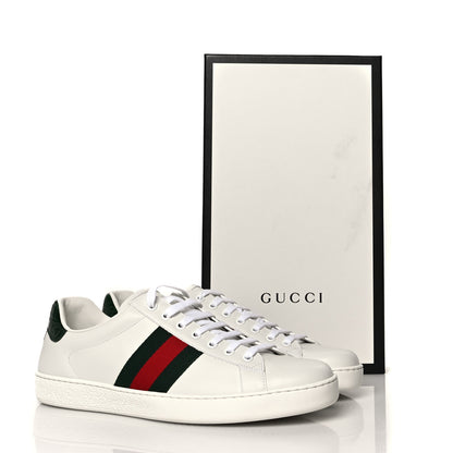Gucci Calfskin Crocodile Web Mens Ace Sneakers 10 White Green 10 of 10