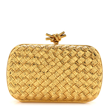 Bottega Veneta Metallic Intreccio Millefili Minaudiere Knot Clutch Gold 1 of 9