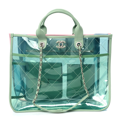 Chanel PVC Lambskin Stitched Medium Coco Splash Shopping Bag Blue Green Pink 1 of 11