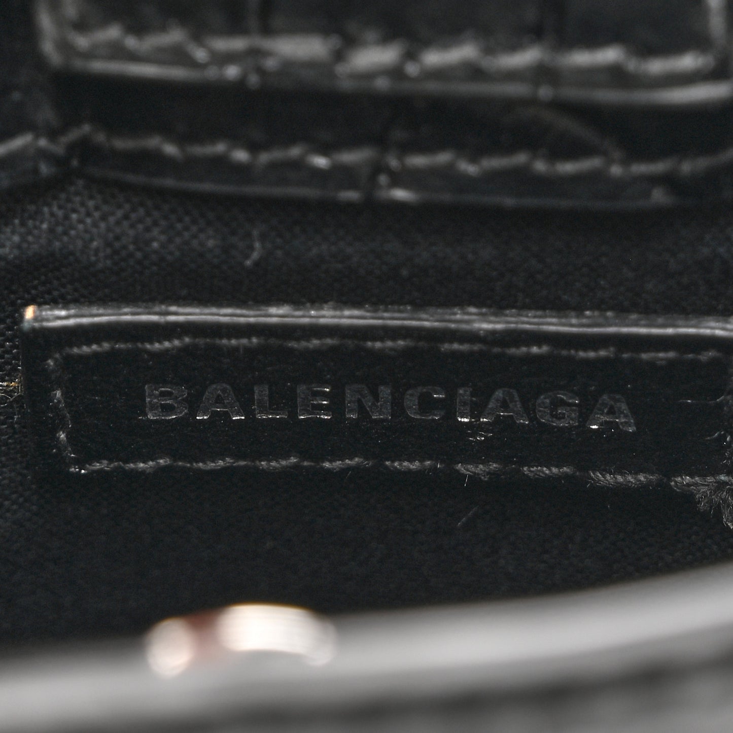 Calfskin Crocodile Embossed Logo Shopping Phone Holder Bag Black