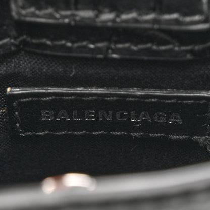 Balenciaga Calfskin Crocodile Embossed Logo Shopping Phone Holder Bag Black 6 of 10